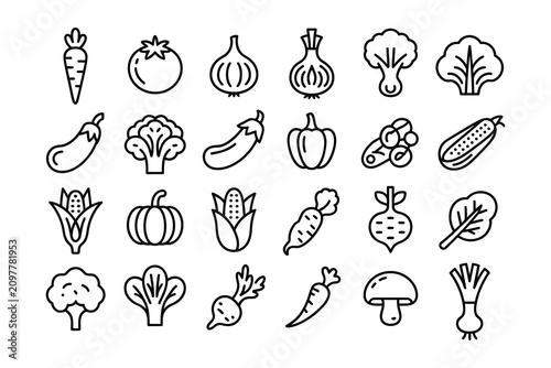 Bild auf Leinwand A collection of various vegetable and fruit icons in simple line art style