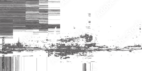Tableau sur toile Glitchy distorted digital noise pattern with horizontal lines and pixelated effe