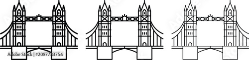 Photos London Tower Bridge Line Art Icon Set Vector Illustration Isolated on White Back