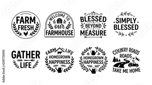 Foto Rustic Farm Life Themed Vector Logos with Transparent Backgrounds for Design Use