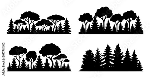 Forest Tree Line Silhouette Set.