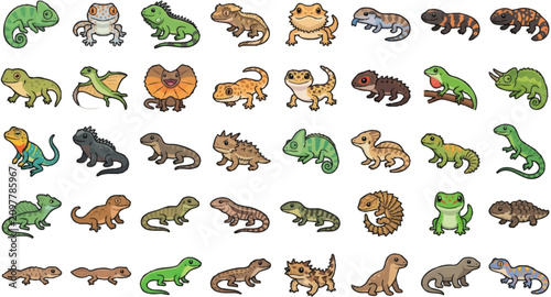 Foto Many different dinosaur toy figures.