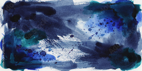 Εκτύπωση καμβά Abstract Blue Watercolor Background with Ocean Waves, Cloudy Sky, Soft Light, Ho