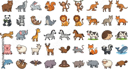 Canvas Print Collection of various cartoon wild animals.