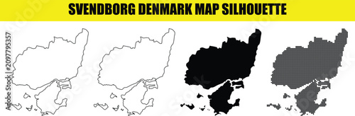 Quadro su tela Svendborg municipality of denmark map silhouette featuring detailed solid filled outline and stippled dot pattern variants