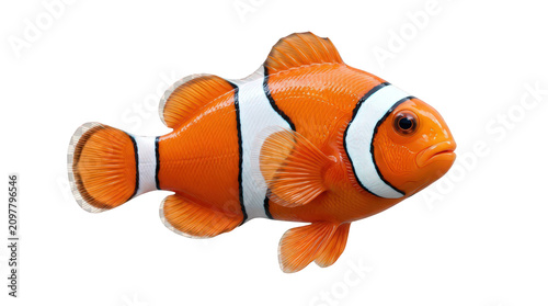 Bright orange and white clownfish with a transparent background isolated transparent background