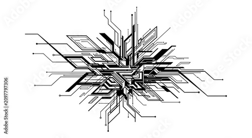 Abstract Geometric Circuit Board Pattern Design