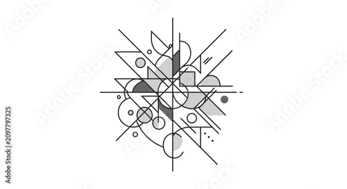 Abstract Geometric Composition with Linear Shapes and Circles