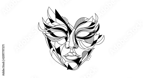 Abstract Geometric Human Face Line Art Illustration