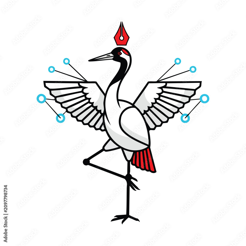 Obraz premium Stylized Japanese Red Crowned Crane.