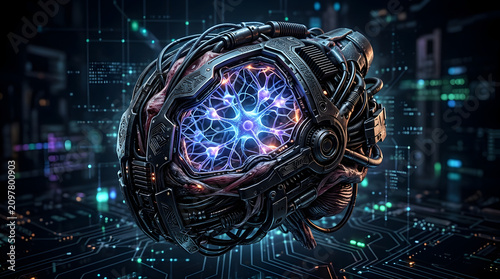 Plakat Artificial Intelligence Brain and Neural Network Background