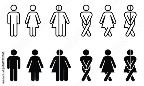 Restroom icons representing gender diversity and urgent need