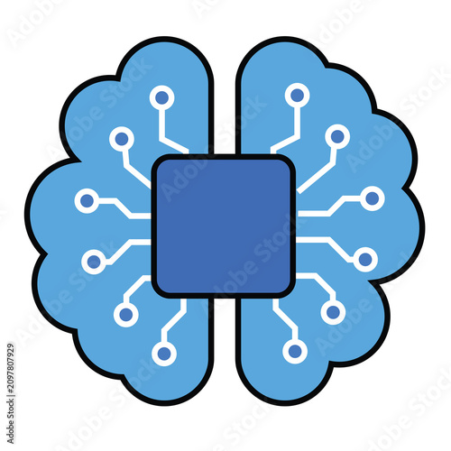 Artificial Intelligence Brain Chip Icon Vector Flat Design.
