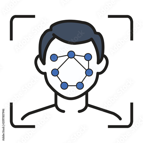 Face Recognition AI Security Icon Vector.