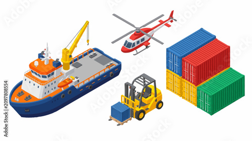 Cuadro en lienzo Container cargo ship and helicopter transport.