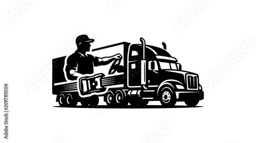 A black silhouette of a truck driver.