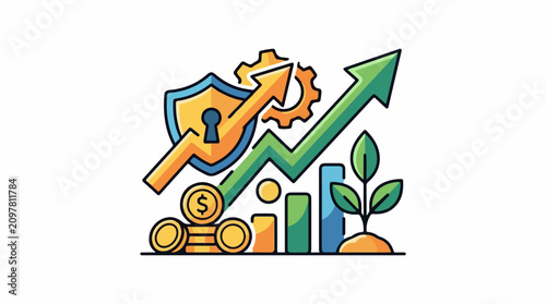 Financial growth with security and investment icons