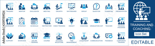 Foto Training and coaching icon set