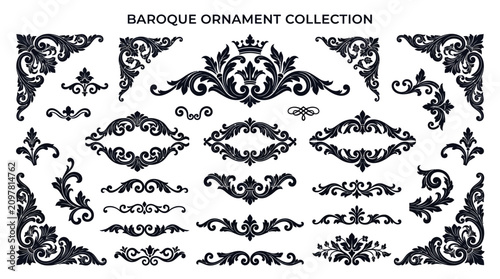 Baroque ornamental design elements collection.