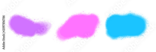 Collection of soft spray paint layered shapes in purple, pink and blue. Decorative graphic elements for branding, packaging, web design and creative compositions.