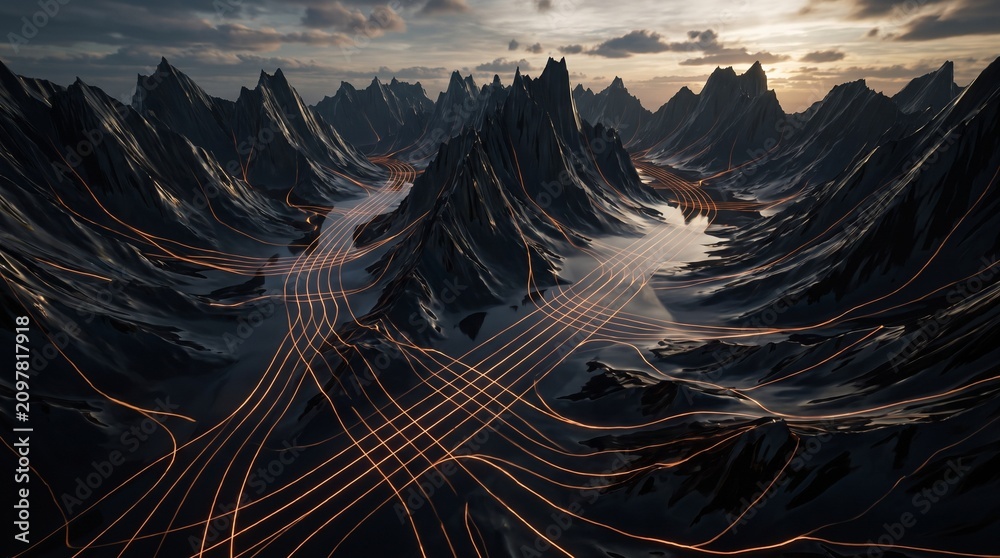 Obraz premium A grand, sweeping view that emphasizes the immense scale and mathematical precision of the digital terrain.