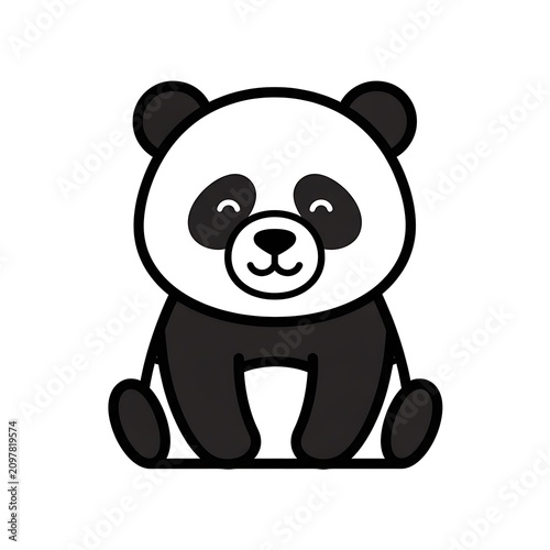 Black and white cartoon panda bear sitting.
