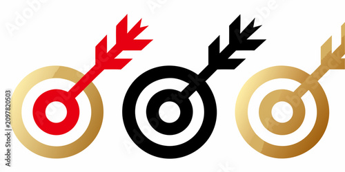 Slika na platnu Target With Arrow Illustration In Red Black And Gold Tones