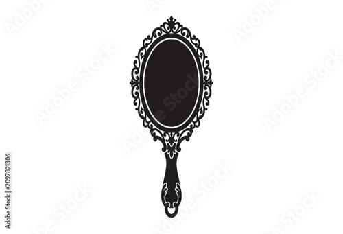 Foto Handheld mirror silhouette on a white background ornate frame detail