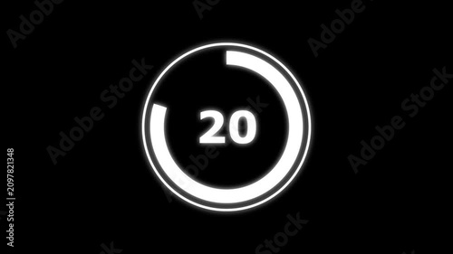 futuristic blue neon countdown timer from 25 to 0 with circular motion. 25 second countdown timer animation with neon number text glowing from 25 to 0 with interesting circle animation.