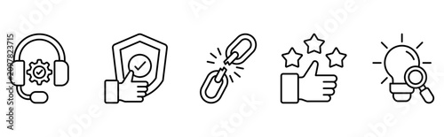 Customer support security guarantee and broken link feedback icon set 