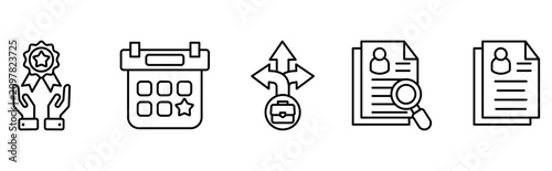 Human resources management candidate screening and employee recognition icon set 