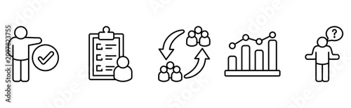OP workflow task delegation and business performance analytics icon set 