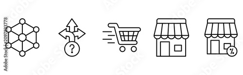 Global supply chain logistics omnichannel retail and store discount icon set 