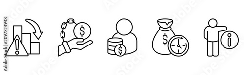 Financial risk management economic crisis and corporate information icon set 