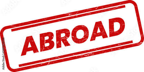 Fotografie ABROAD red rectangular grunge stamp icon with double lines on an isolated surfac