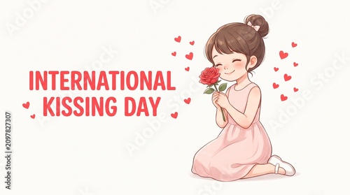 Girl holding rose celebrating international kissing day