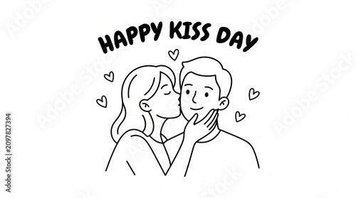 Happy couple kissing on kiss day illustration
