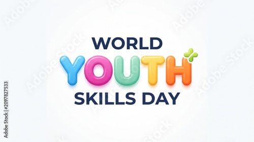 World youth skills day colorful text logo
