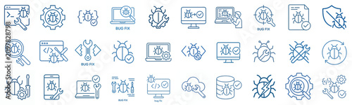 Tableau sur toile minimalist line art vector icon bug fix blue