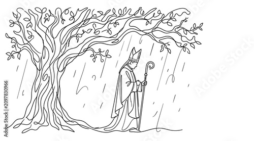Slika na platnu Bishop Seeking Shelter Under Tree During Heavy Rainstorm