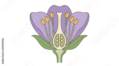 Cross-section diagram of a flower structure showing anatomy and reproduction parts
