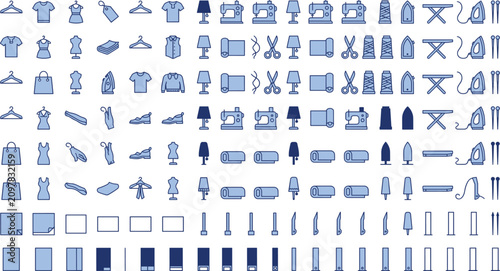 Konstfotografi Fashion Design and Sewing Tailoring Icon Set Featuring Clothing, Sewing Machine,