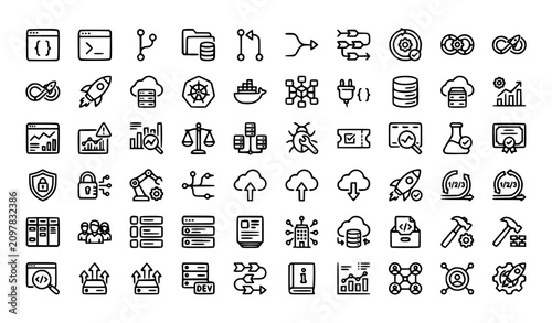 Canvastavla DevOps and Software Development Editable Stroke Outline Icons Set Vector Illust