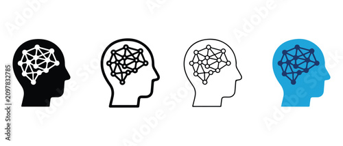 heads with neural networks inside  human brain with connections and nodes  intelligence and thinking concept