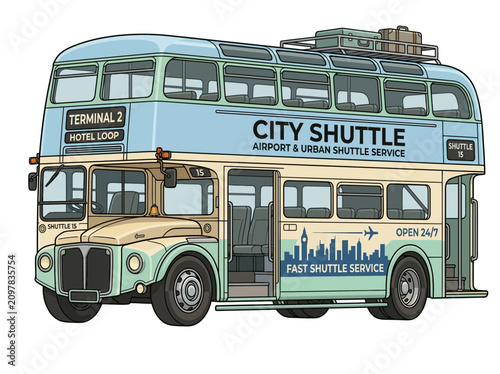 Konstfotografi Vintage Double Decker City Shuttle Bus Illustration.