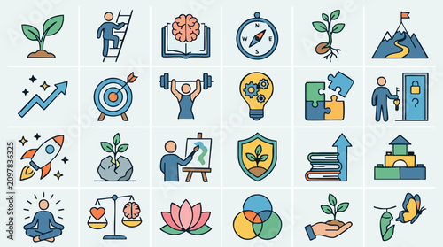 Принти на полотні Collection of flat design icons for growth, development, and self-improvement