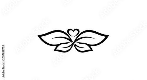 Foto Elegant abstract heart shape surrounded by flowing leaf elements, elegant black