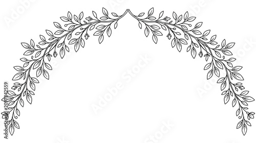 Floral arch wreath frame with delicate leaves and branches of nature.