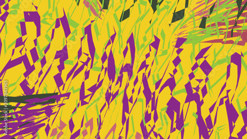 Billede på lærred Abstract artistic background featuring jagged angular shapes in yellow purple and green colors for creative digital illustration graphic