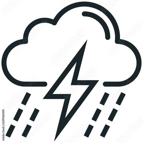 Konstfotografi Storm cloud with lightning bolt and falling rain icon.